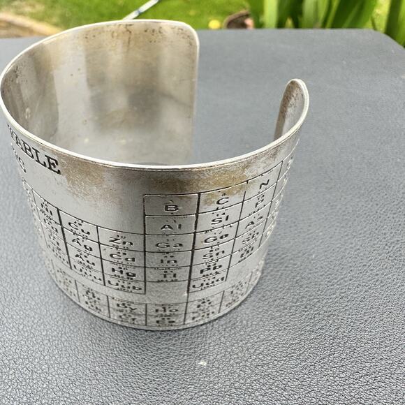 Periodic Table Of Elements Cuff Bracelet Silver Tone Wide Men’s Unisex Chemistry - Picture 4 of 5
